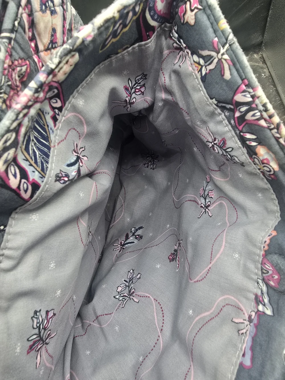 Vera Bradley Quilted Paisley Shoulder Bag in Gray and Pink